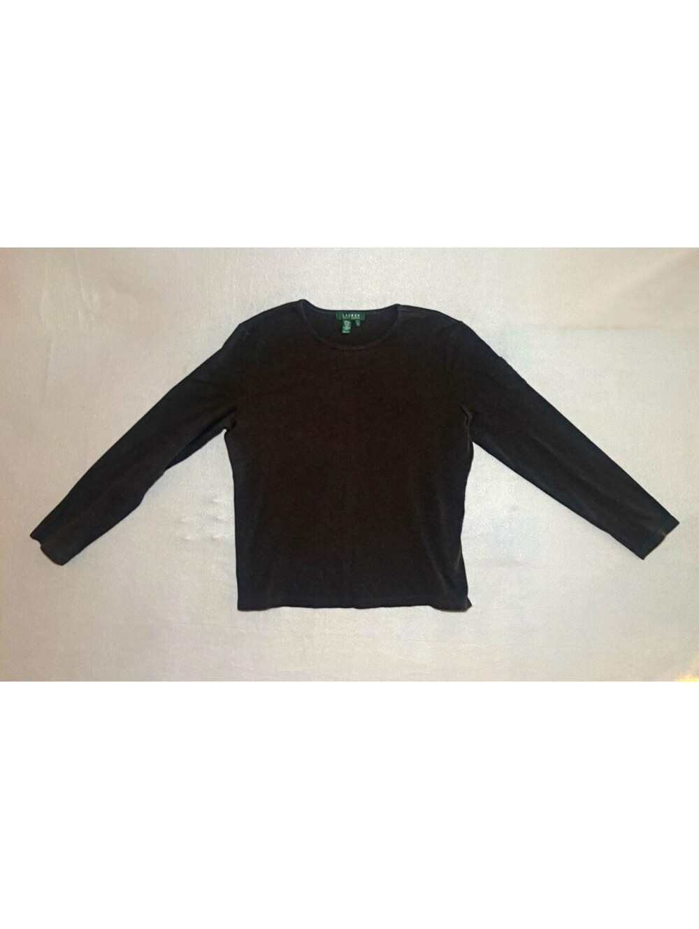 Lauren Ralph Lauren Women's Black Cotton Knit Logo Long Sleeve Round Neck Tee L